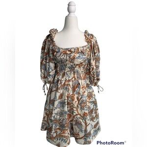 House of Harlow 1960 Nicole Richie Smocked Floral Mini Smocked Pockets Dress